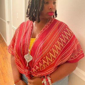 New York & Company Cropped Kimono Red M/L